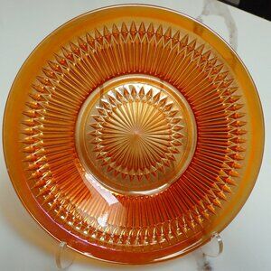 VTG Jeanette Anniversary Orange Marigold Carnival Glass Bowl 7.25"